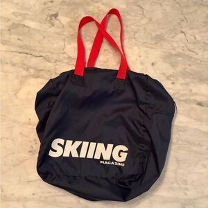 Vintage Skiing Magazine Tote Bag with Red Straps